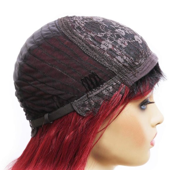 ANDRIA Women's 26" Wavy Wig w/Bangs Synthetic Heat Resist Ombre Burgundy Red NWT - Picture 5 of 5